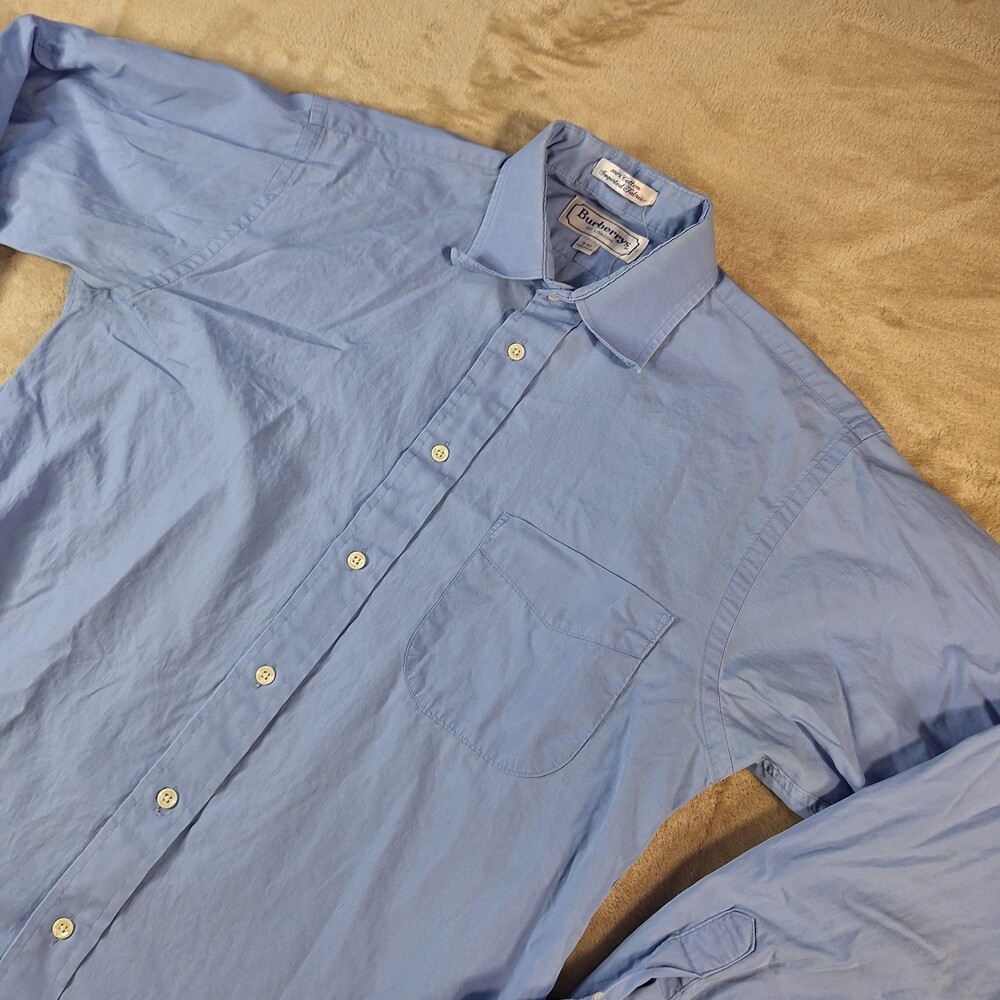 Vintage Burberrys Dress Shirt Mens 15 Blue Long Sleeve Point Collar Cotton USA